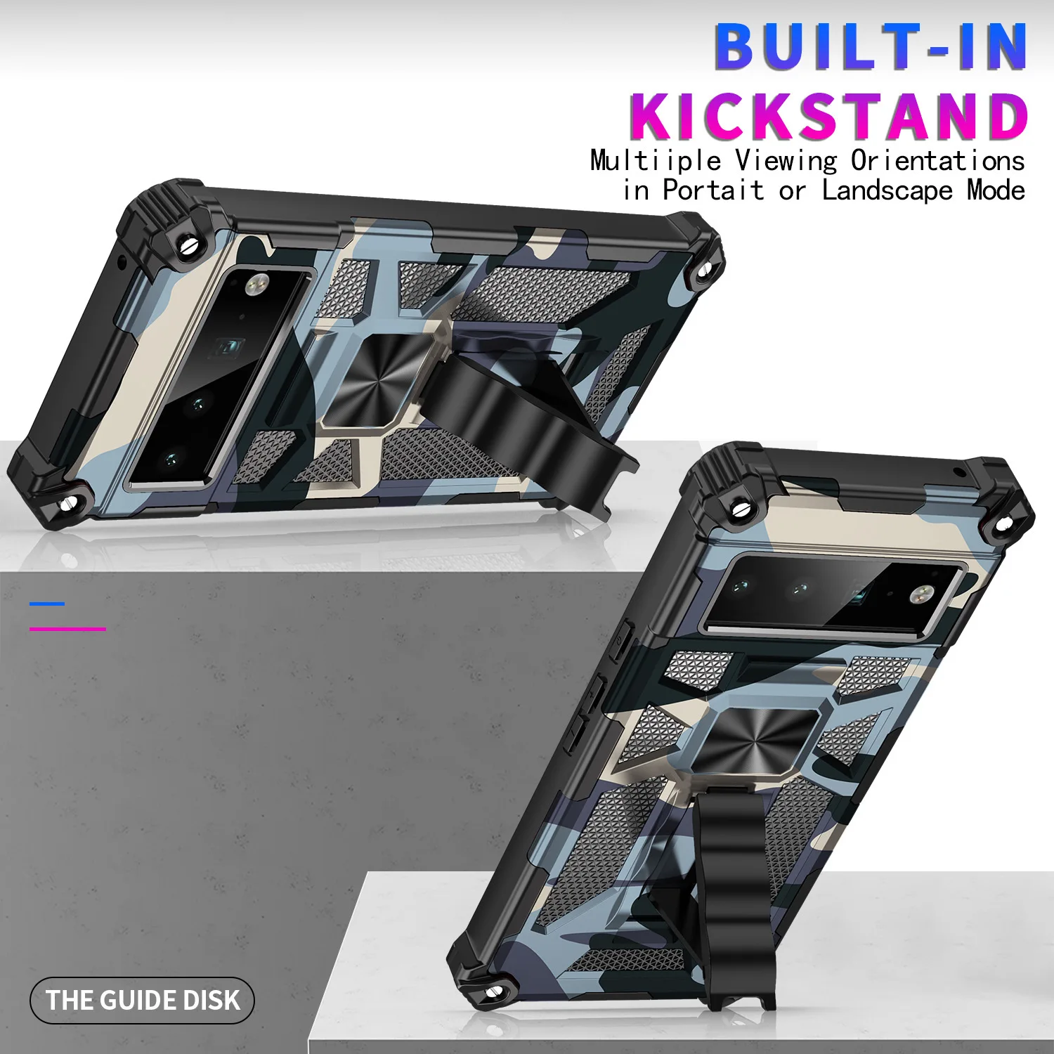 

Multiiple Anti-Fall Camouflage Mobile Phone Case with Car Magnetic Bracket for Google Pixel7 Pro Pixel6 Built in Kickstand Cover