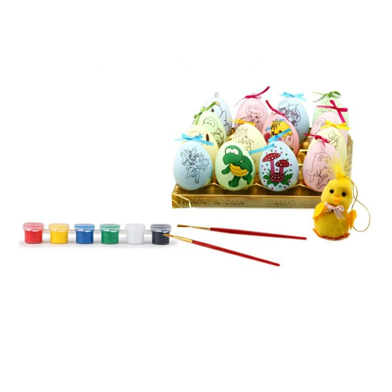 

Пасхальное пластиковое цветное яйцо «сделай сам», детское творческое мультяшное окрашенное яйцо ручной работы, игрушки-украшения, детские ...