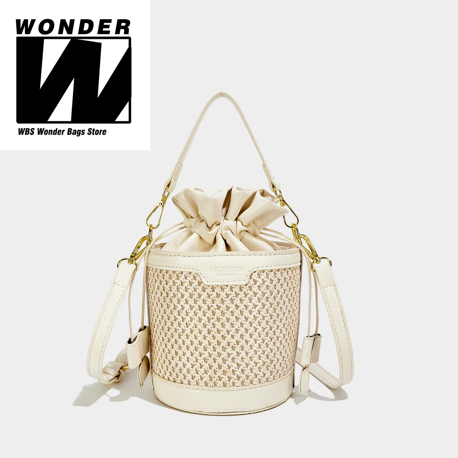 PU Leather and Straw Bags for Women 2023 Fashion New Trend Designer Small Bucket Bag Crossbody Chain Bags for Ladies Handbags