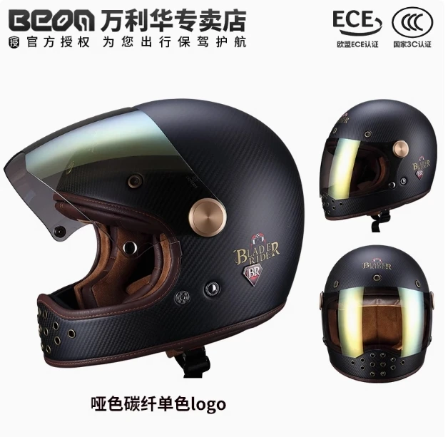 

BEON анфас шлем из углеродного волокна для мотокросса BR50 стекловолокно винтажные мотоциклетные профессиональные ретро шлемы DOT одобрение ECE