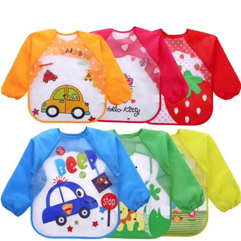 

Cartoon Baby Bibs Waterproof Long Sleeve Apron Children Feeding Smock Bib Burp Clothes Soft EVA Adjustable Bibs for Girl Boys
