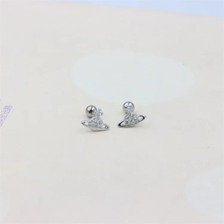 

ZFSILVER 100%Sterling 925 Silver White Diamond-set Saturn Girl Screw Ball Stud Earring For Women Charm Jewelry Accessories Gifts