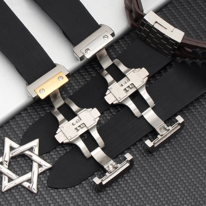 Rubber silicone watch with soft, waterproof and sweat proof for cartier Santos 100 W2020007 men's black 25mm