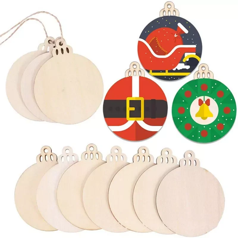 

Unfinished Wood Slices Wooden Circles Discs with Rope Christmas Tree Decoration hanging ornaments blank wood pendants