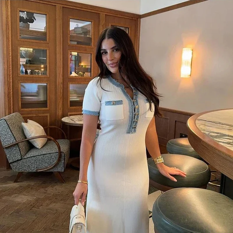 Женское длинное трикотажное платье элегантное облегающее платье-макси из денима