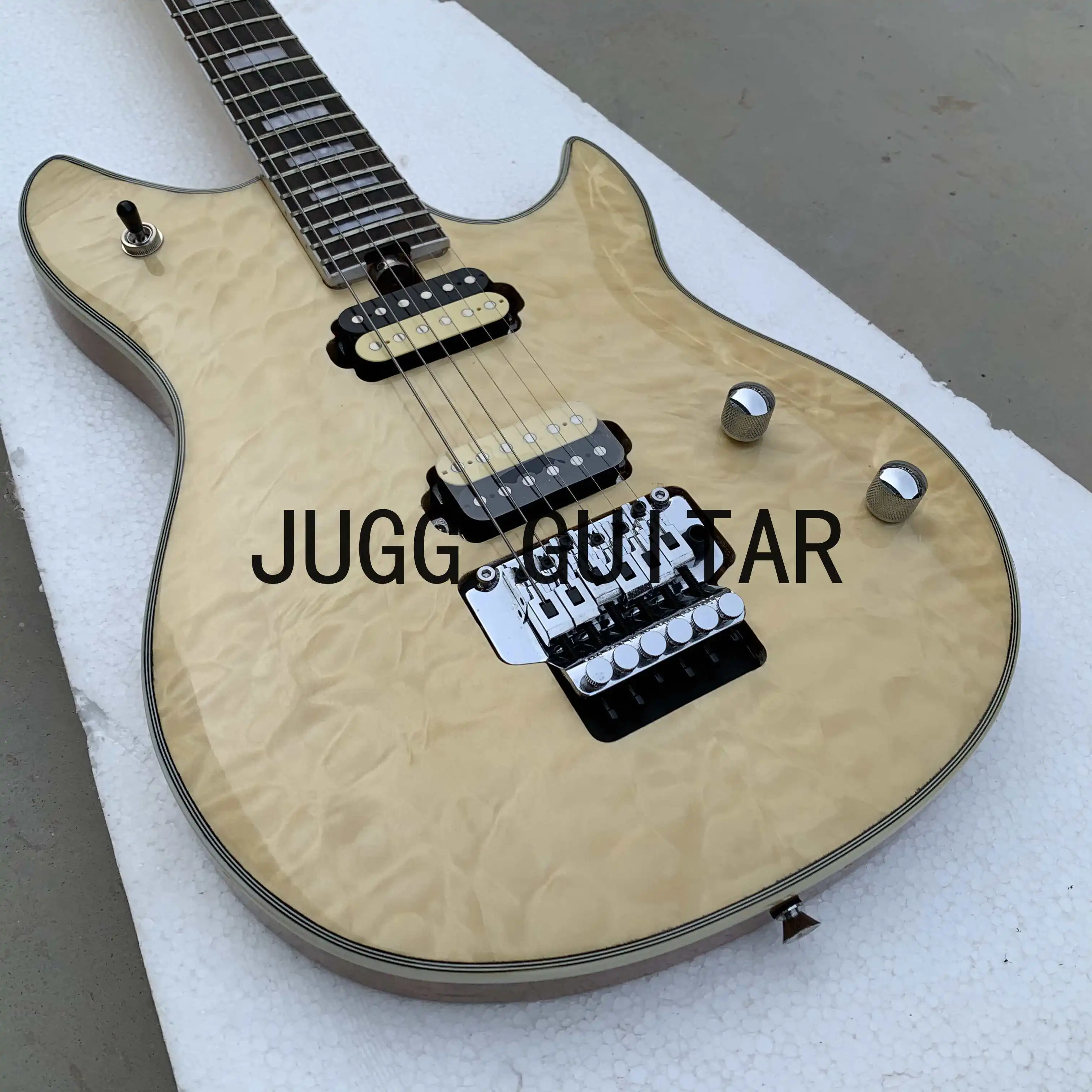 

Natural Ash Body Edward Van Halen Wolf Music Man Quilted Maple Top Electric Guitar Floyd Rose Tremolo Bridge, Chrome Hardware