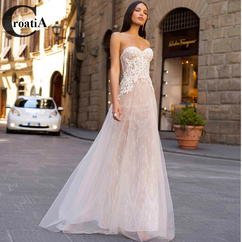 

Croadia Sexy Wedding Dress Bridal For Woman Lace Sweetheart Court Train Goddess 2023 New Appliques Vestidos De Novia Custom Made