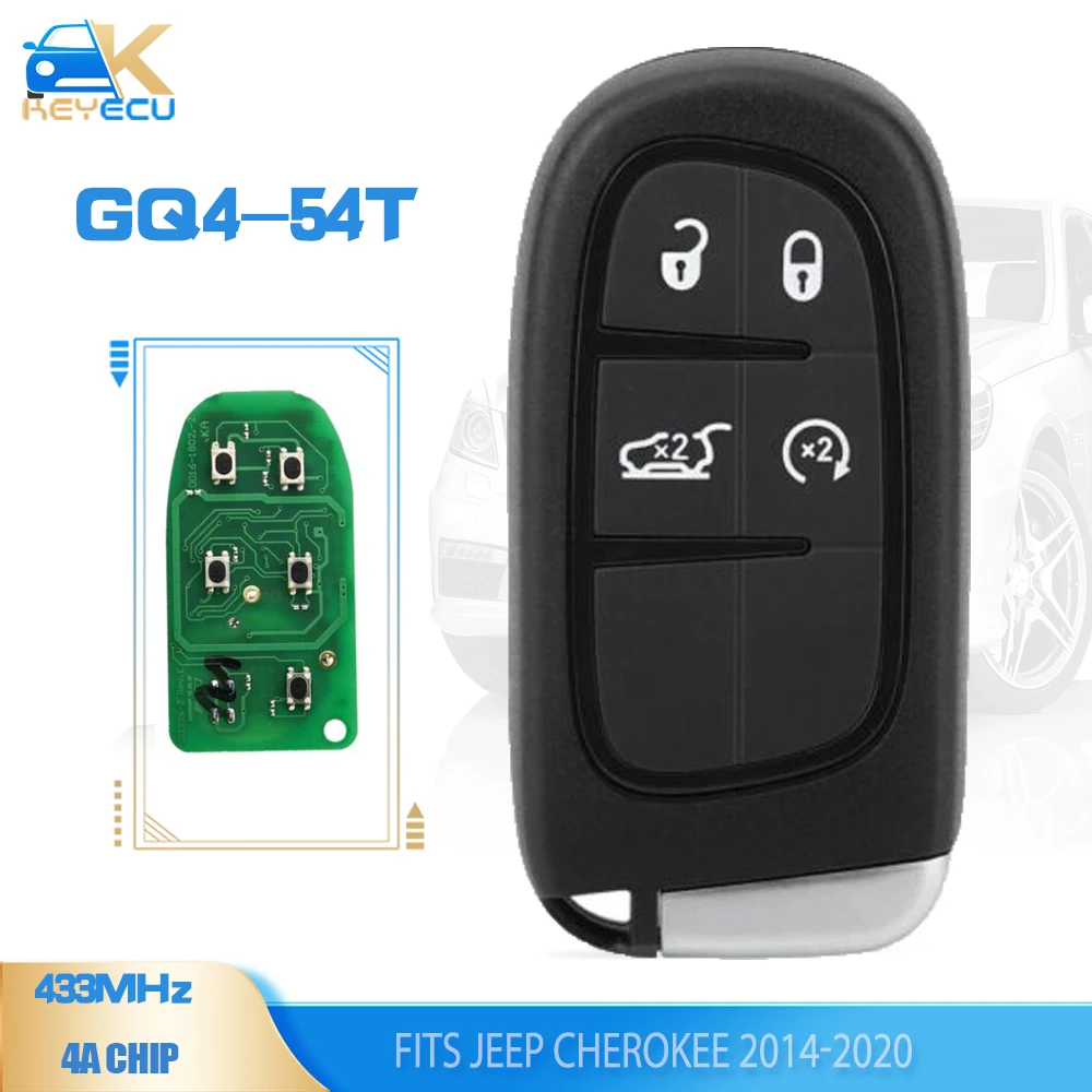 

KEYECU GQ4-54T 433.92MHz 4A Chip Smart Remote Key Fob for JEEP KL Cherokee 2014 2015 2016 2017 2018 2019 2020