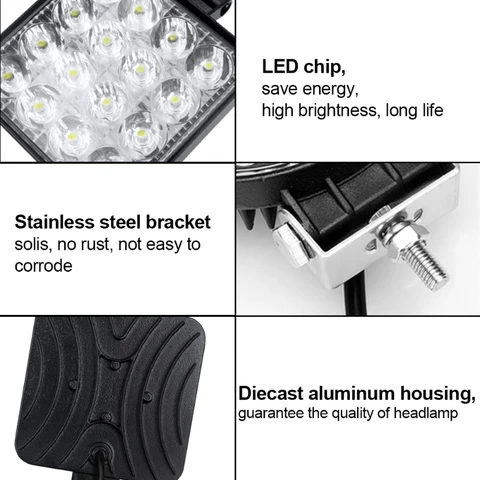 48W 16 Led 12V Светодиодная панель Рабочий свет для автомобиля Трактор Лодка Грузовик 4X4 4WD SUV ATV Off Road Car SUV ATV Barra Светодиодные фары