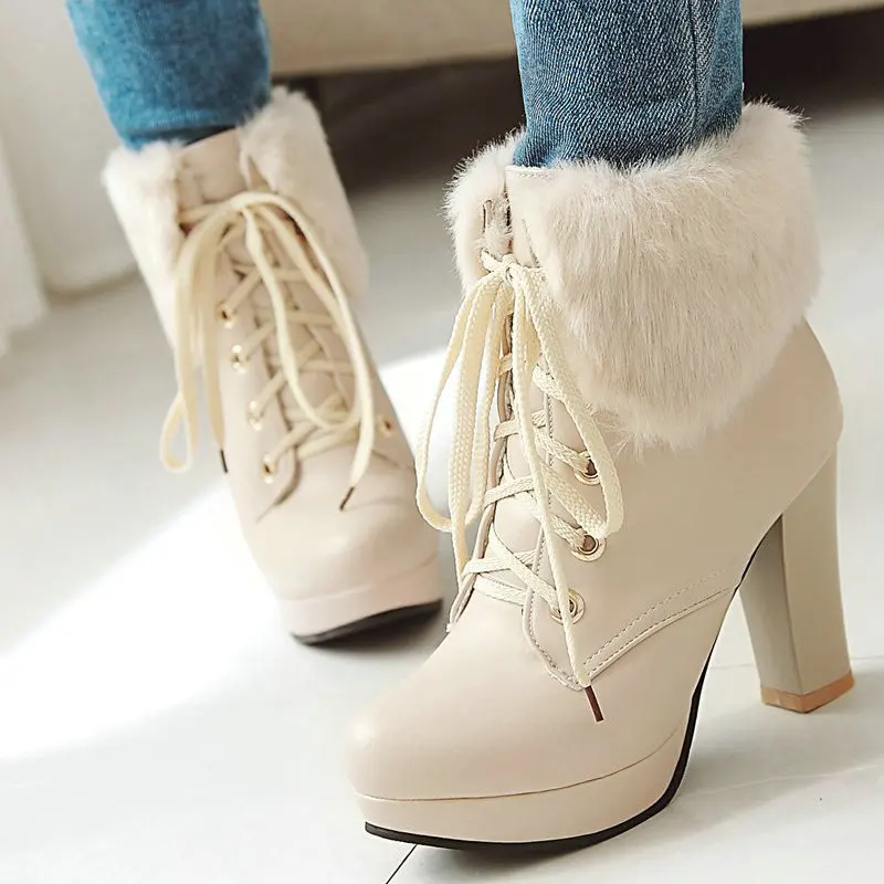

New Women Boots Winter outdoor keep Warm Fur Boots Waterproof Women's Snow Boots Thick with round head short boots Size 35-42