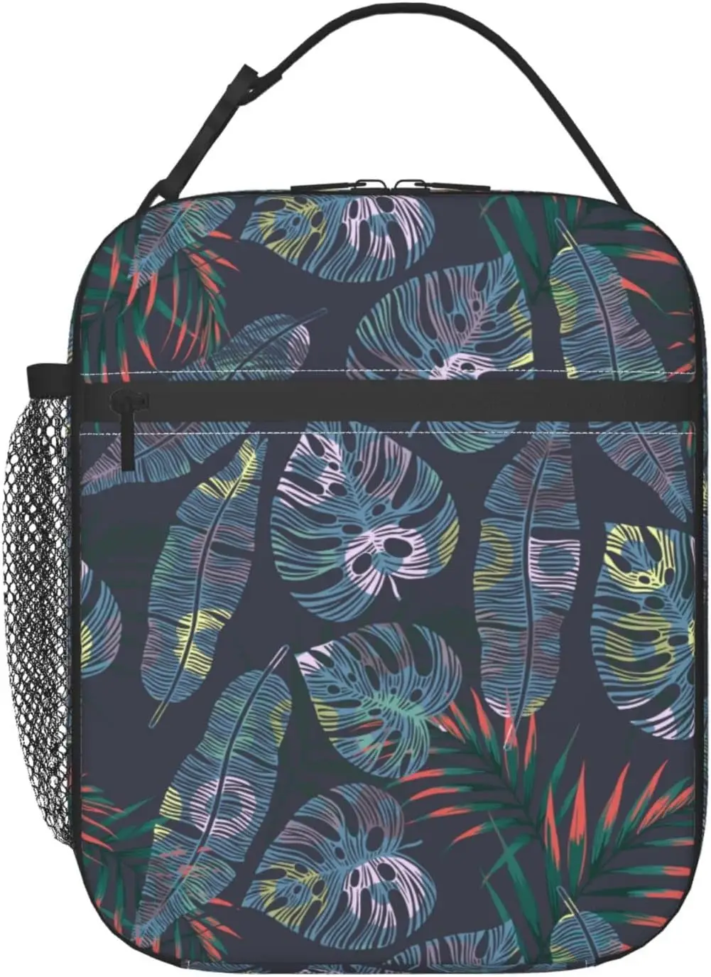 

Tropical Colorful Palm Leaf Insulated Lunch Bag Reusable Portable Meal Tote Bag for Office Work Travel Picnic
