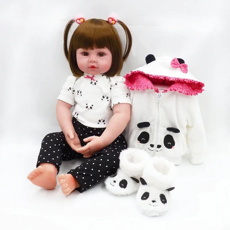 

24'' Silicone Toddler Baby Girl Dolls Vinyl Panda Realistic Reborn Handmade Gift Fashion Doll Interactive Dolls