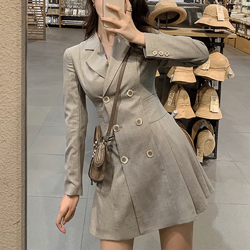 

Elegant Vintage Mini Blazer Dress Women Korean One Piece Double Breasted Y2K Dress OL Casual Party Bodycon Dress 2022 Spring New