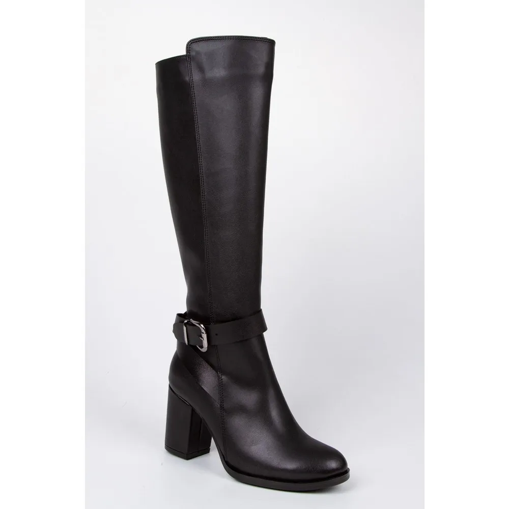 

Dorlie Women Buckled Zipper Boots, Black High-Heeled Boots