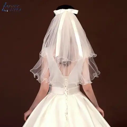 Женская свадебная фата макета NICEB, белая фата с бантом длиной до локтя, 60 см