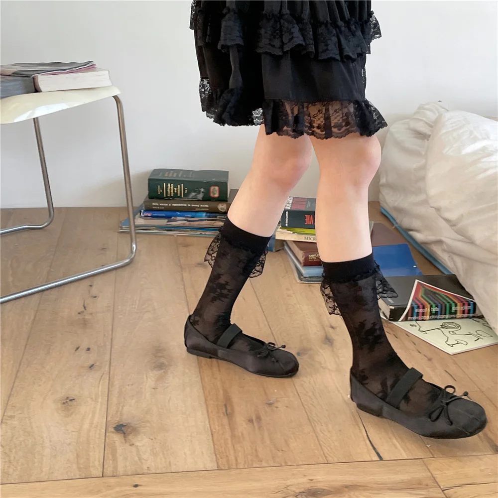 New Sweet Girl Lace Calf Socks Dark Pattern Girl Lolita Mesh Socks