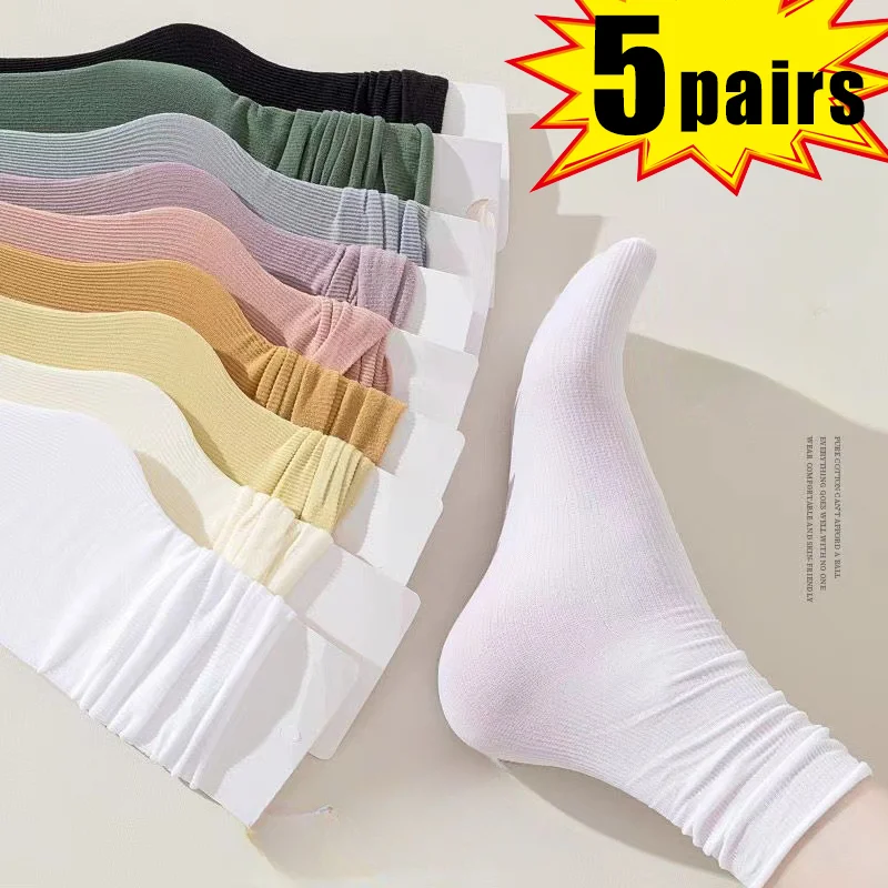 Women Loose Socks Japanese Style Summer Thin Velvet Sock Harajuku JK Cute Crew Socks Solid Colors Knitting Striped Cotton Sock