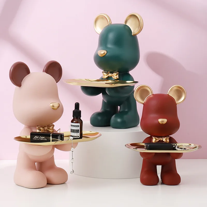

Home Decor Bear Resin Decoration Crafts Modern Light Luxury Kawaii Violent Bear Jewelry Storage Tray Keys Candy Decoration Tray