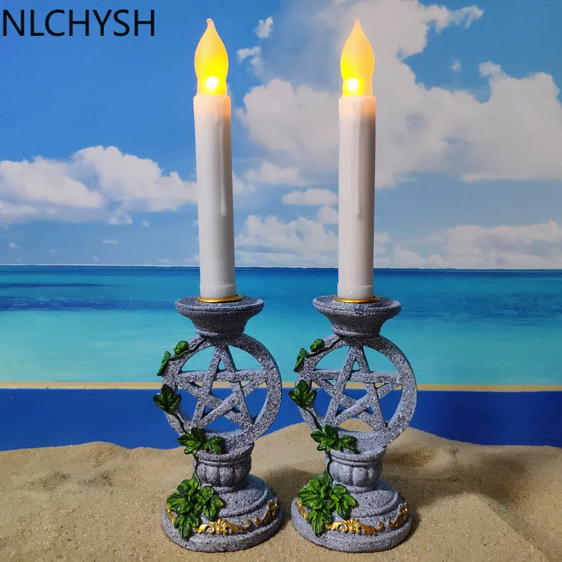 

Altar Candlestick Ceremony Candle Holder set Witchcraft Props Table Decoration Goddesses Kore Pentagram Candelabrum Religion