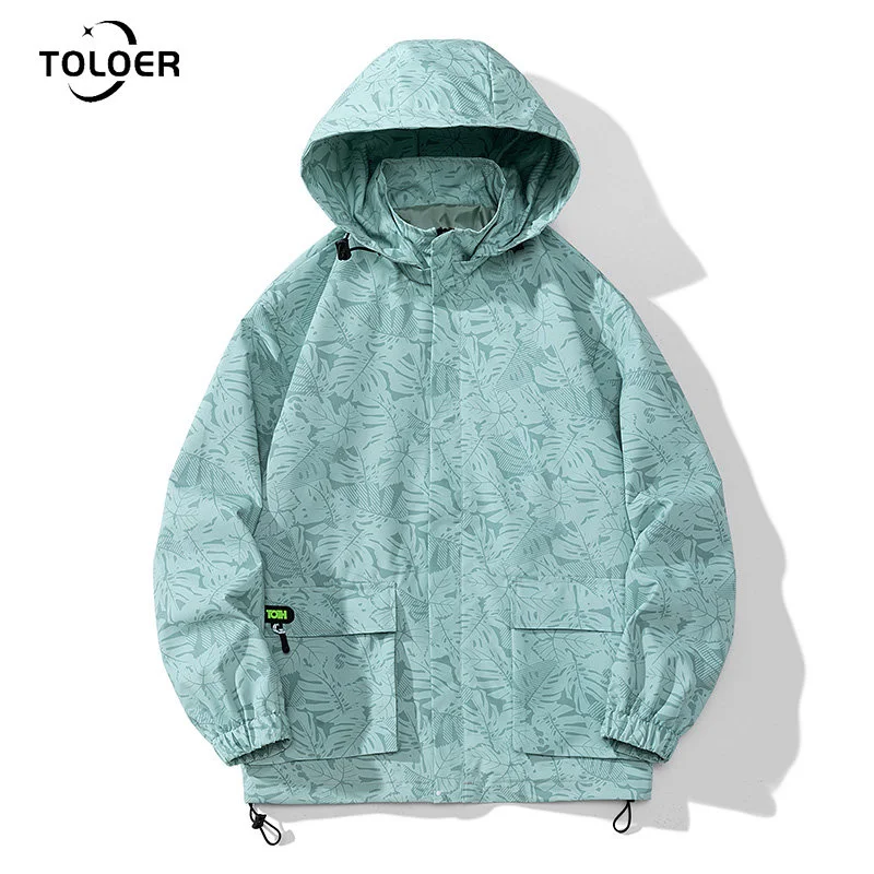 

2023 Spring Autumn Men's Jacket Harajuku Print Hooded Male Fashion Windproof Jacket Detachable Hat Outdoor Clothing Waterproof