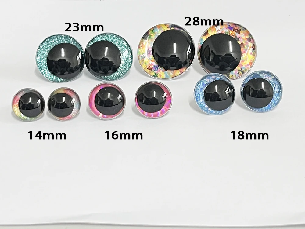 10pcs 14mm 16mm 18mm 23mm 28mm Cartoon Round glitter toy eyes funnny doll With handpress washer FOR PLUSH CRAFT---Q10 - купить по