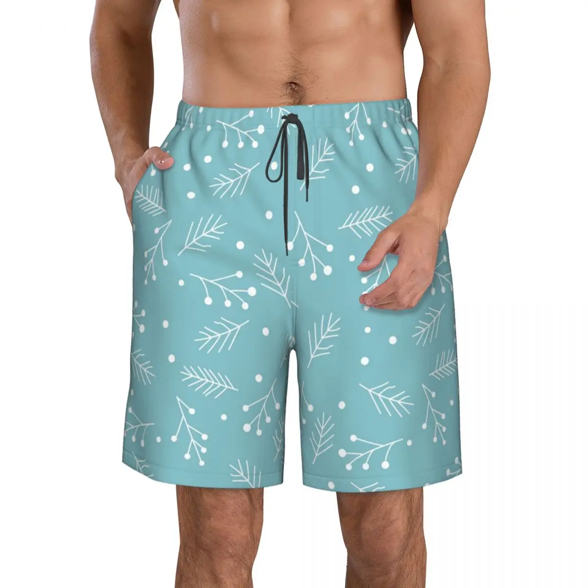 Quick Dry Summer Mens Beach Board Shorts Briefs For Man Swim Trunks Swimming Shorts Beachwear Snowflakes Fir Branches