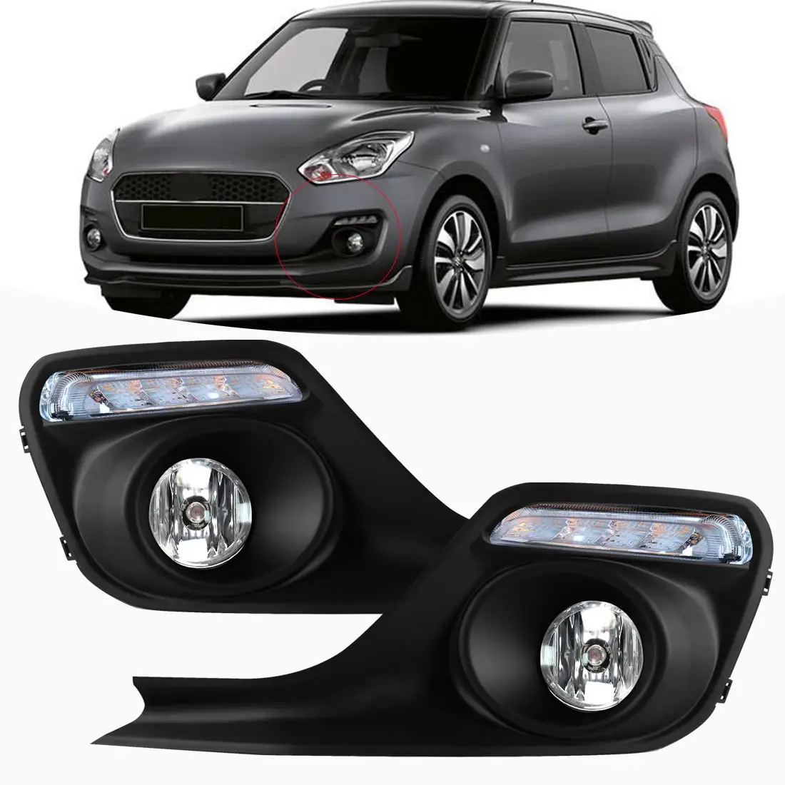 

Car Front Fog Lamp LED Daytime Running Lights DRL for Suzuki Swift 2018 2019 Turn Signal Lamp with Wire Switch 12V Accessories