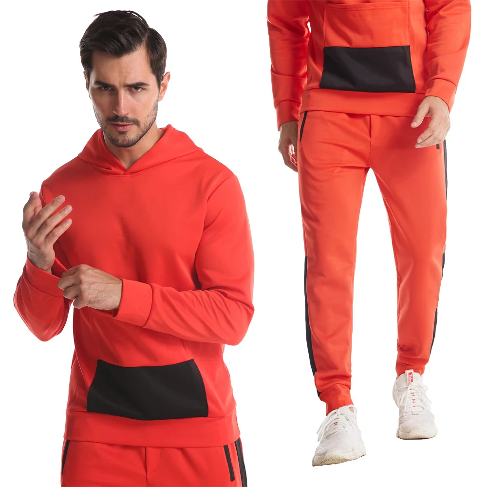 

Causal Warm Tracksuits Men Set Hooded Hoodies + Sweatpant 2022 Autumn Winter Sweatshirt Sportswear Male Splice Pockets