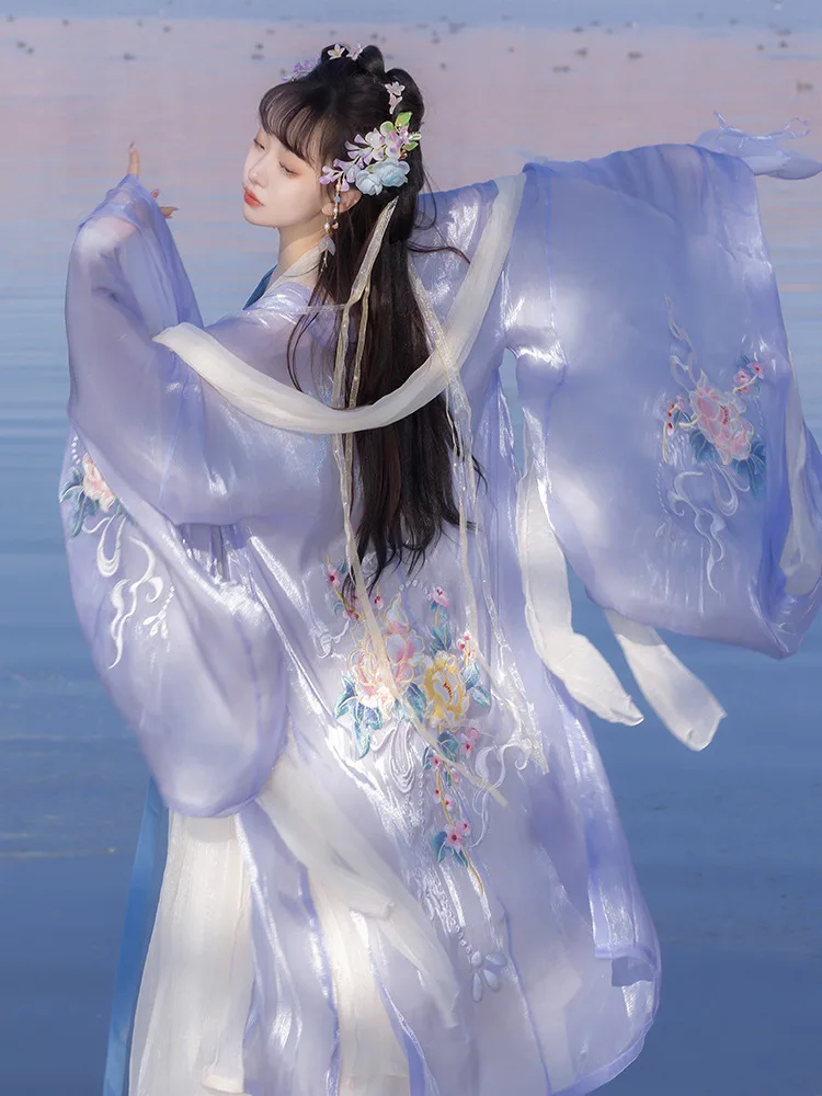 2023 Spring/Summer New Hanfu Large Sleeve Shirt Chest Length Skirt Embroidery Fairy Chinese Traditional Dress Perform