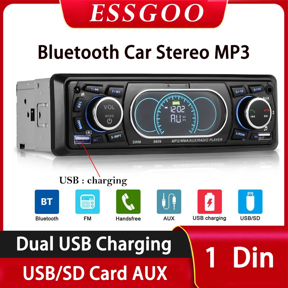 

Автомобильный радиоприемник ESSGOO, стерео-плеер с поддержкой Bluetooth, MP3, FM, 60Wx, 4 разъема, AUX/USB/TF карт, в комплекте