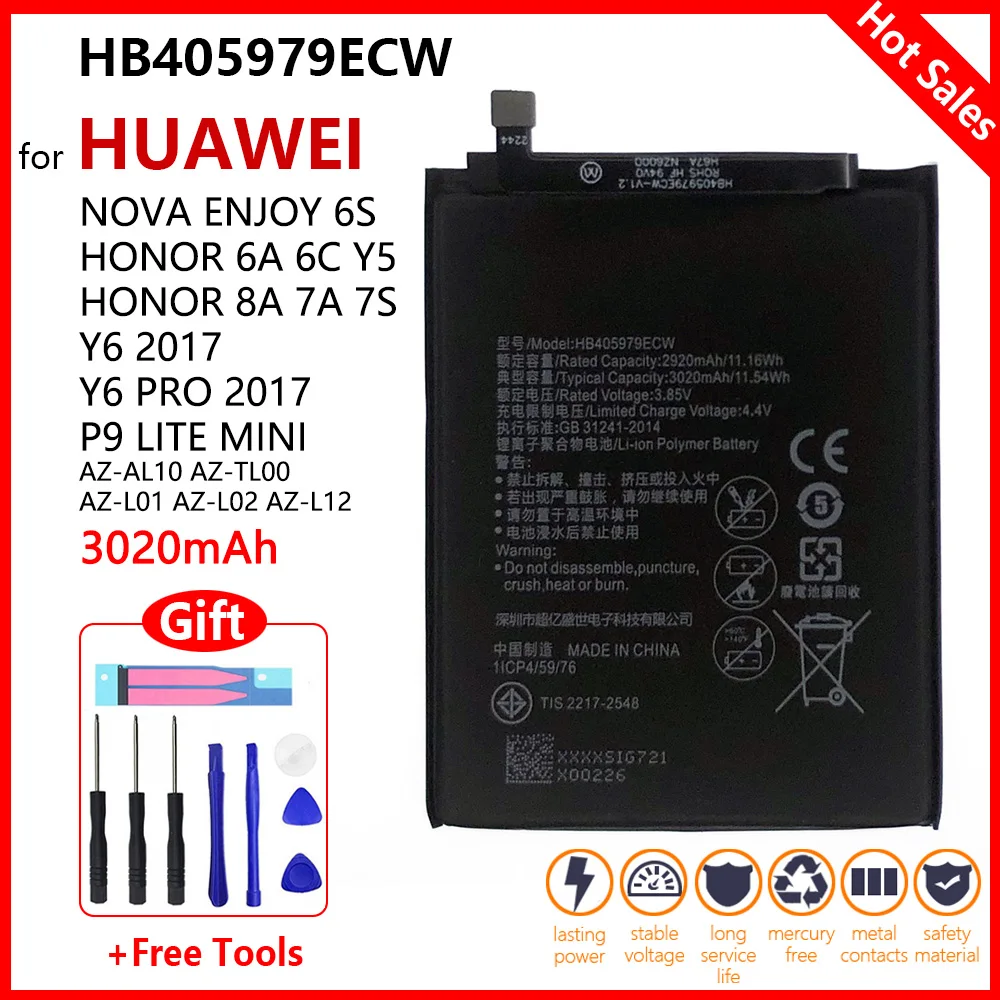 

HB405979ECW 3020mAh Battery For Huawei Nova Enjoy 6S Honor 6C Y5 2017 P9 lite mini AZ-AL10 TL00 L01 L02 L12 8A/8S Mobile Bateria