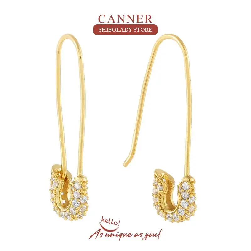 

CANNER Pink Simple White Zircon Pin Earrings For Women 925 Sterling Silver Piercing Stud Earrings Pendientes Plata Gold Jewelry