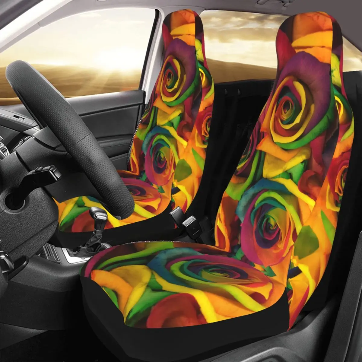 

Colorful Flower Roses Universal Car Seat Cover Waterproof Travel Watercolor Seat Covers Fabric Car Accessories