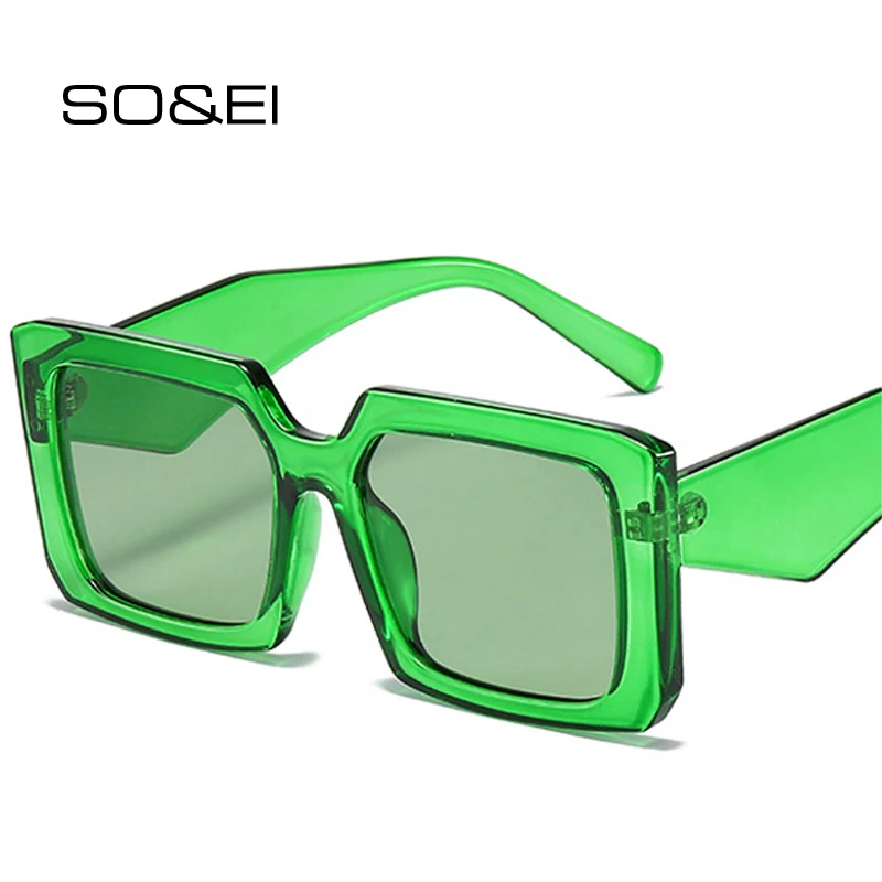 

SO&EI Square Women Sunglasses Retro Gradient Shades UV400 Men Wide Legs Brand Designer Fashion Blue Green Sun Glasses