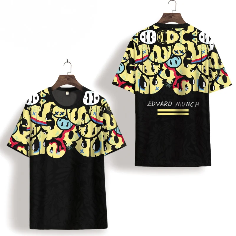 

Tide Brand Smiley Short-Sleeved T - Shirt Men's Summer Thin Ice Silk Breathable All-Match Fashion Top Youth Slim And Comfortable