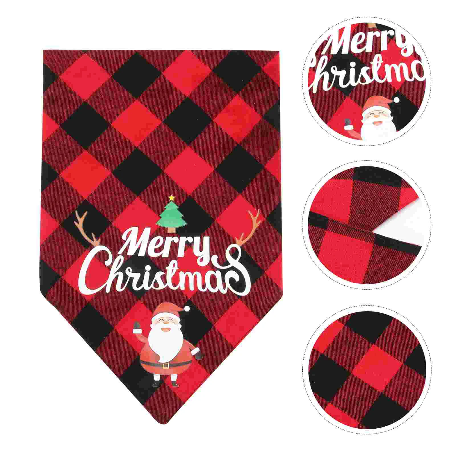 

Merry Christmas Pet Bandanas Plaid Pattern Dog Bib Washable Triangle Pet Scarfs