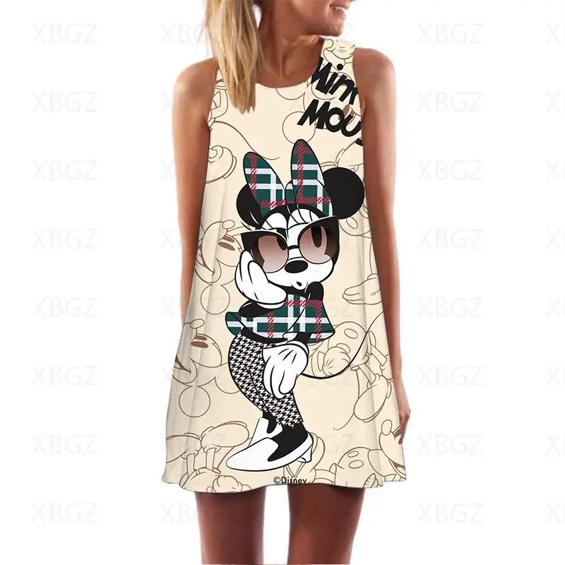 Summer Dresses Woman 2022 Loose Minnie Mouse Women Top Women's Dress Beach Boho Print Sleeveless Disney Sexy Cartoon Mickey 3XL
