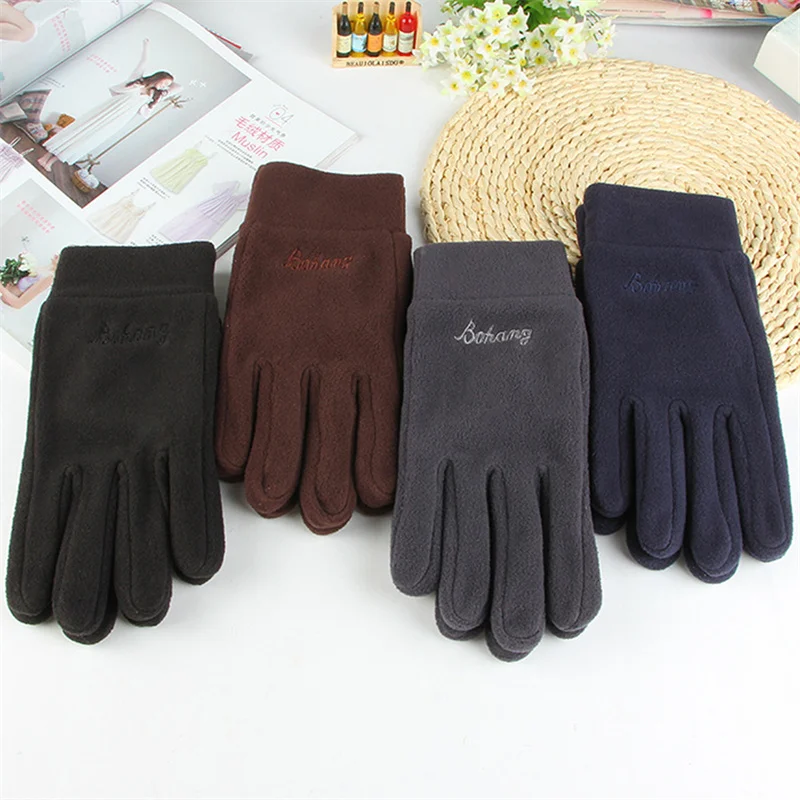 

2022 Men's Winter Gloves Solid Women Outdoor Polar Fleece Thick Warm Cold Gloves Motorcycle Cycling Wrist Glove black Mittens