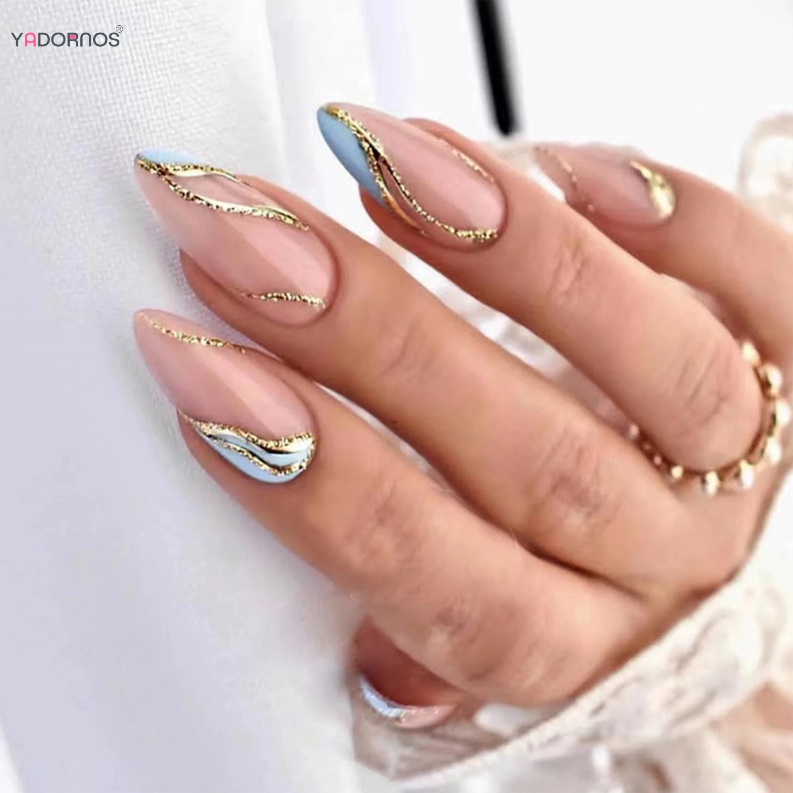 

24Pcs Long Stiletto False Nails with Designs Wearable Fake Nails Nude Color Press On Nails DIY Manicure Tips for Women Girls