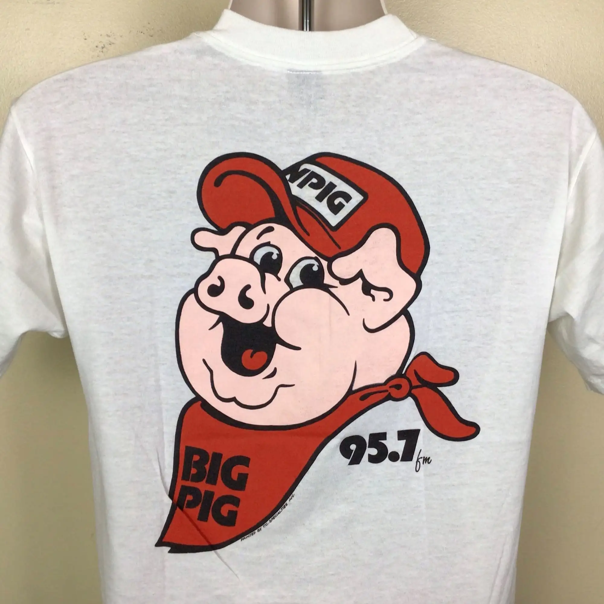 Vtg 80s 90s WPIG большая Свинья Футболка белая M/L FM-радиостанция для музыки в стране Olean NY