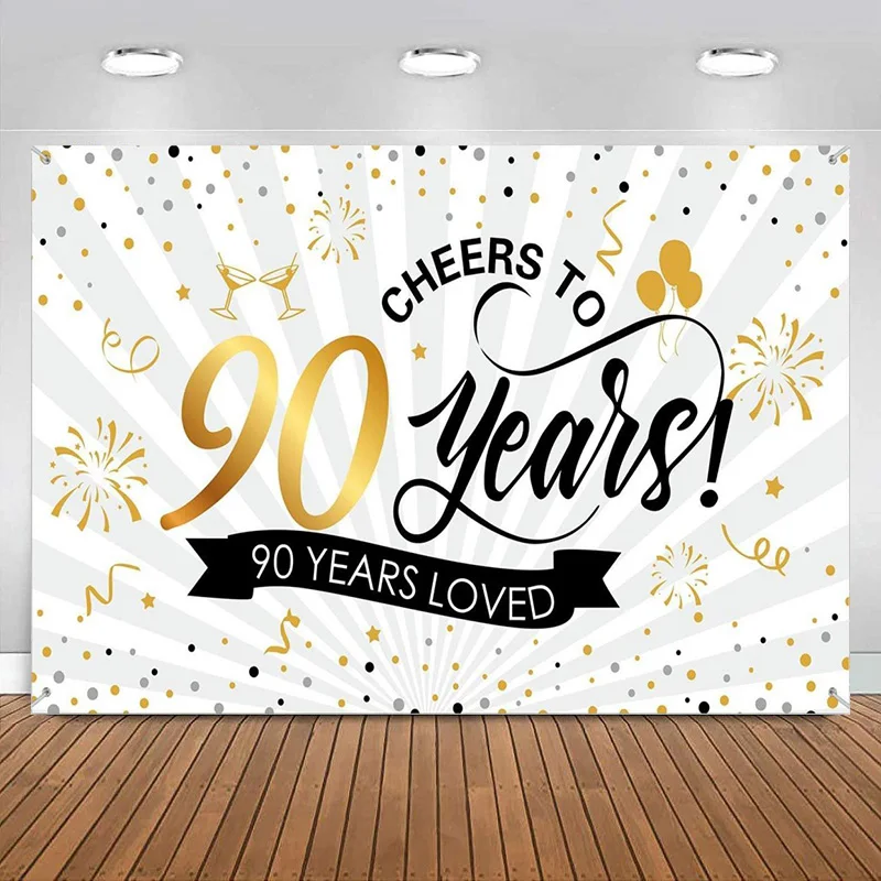 

Happy 90th Birthday Photography Background Men Women Backdrop photo anniversary Cheers to Banner for Party Decorations Supplies