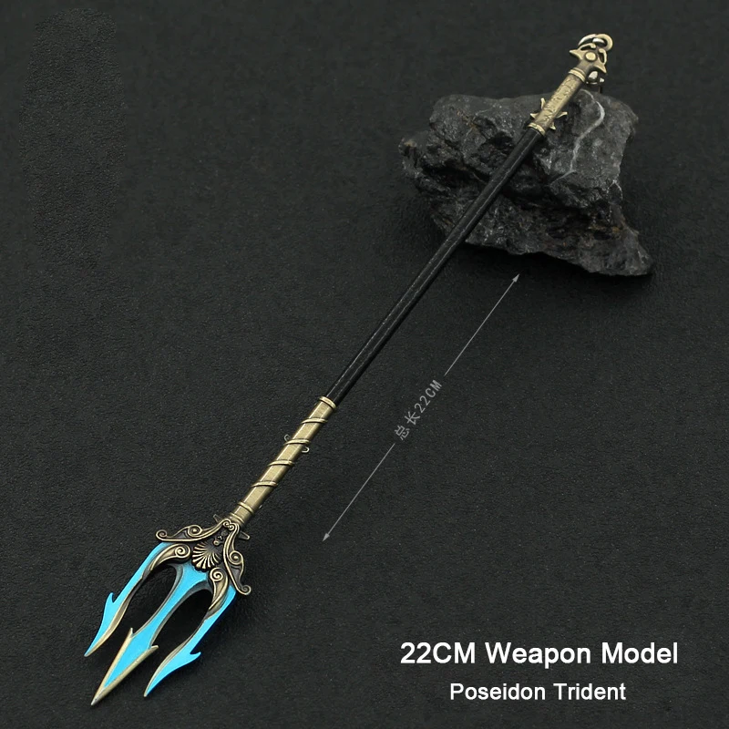 

22CM God of War Game Anime Peripheral Poseidon Trident Weapon Model Replica Miniature All Metal Spear Toy for Kids Birthday Gift