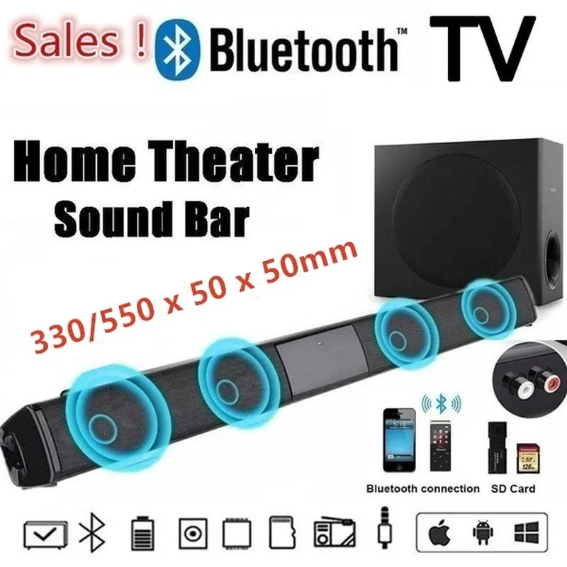 

ТВ-звуковая панель, Беспроводная Bluetooth-звуковая панель, Bluetooth-колонка, Hi-Fi стереоколонка, домашняя объемная звуковая панель для ПК, театра, ТВ...