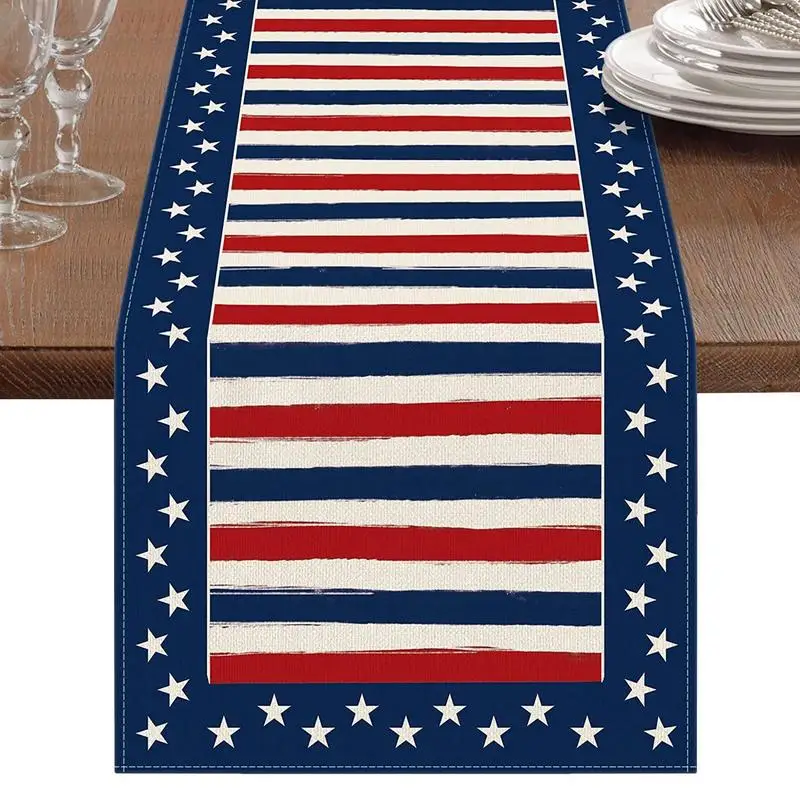 

Patriotic Table Runner American Flag Linen Dresser Scarf Table Runner Red White Blue Strips For Wedding Party Holiday Dinner