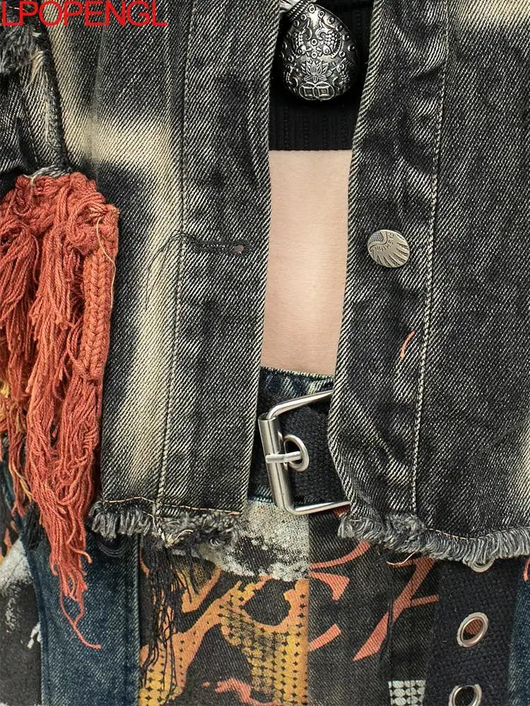 Женский костюм из двух предметов джинсовый жилет и шорты юбка потертого денима с