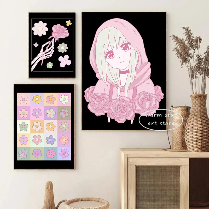 Красочная Пастельная картина на холсте в датском стиле цветочное сердце клетка