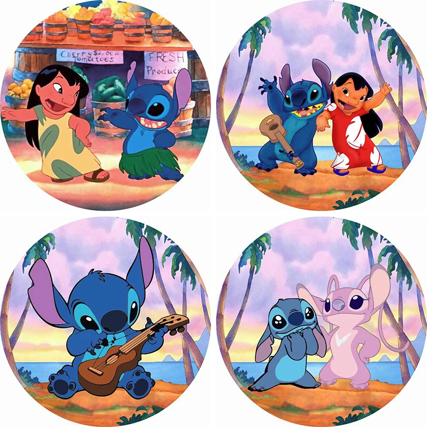 

Lilo and Stitch Circle Backdrops Birthday Party Tropical Photo Round Background for Stitch Decorations Baby Shower Banner Cover