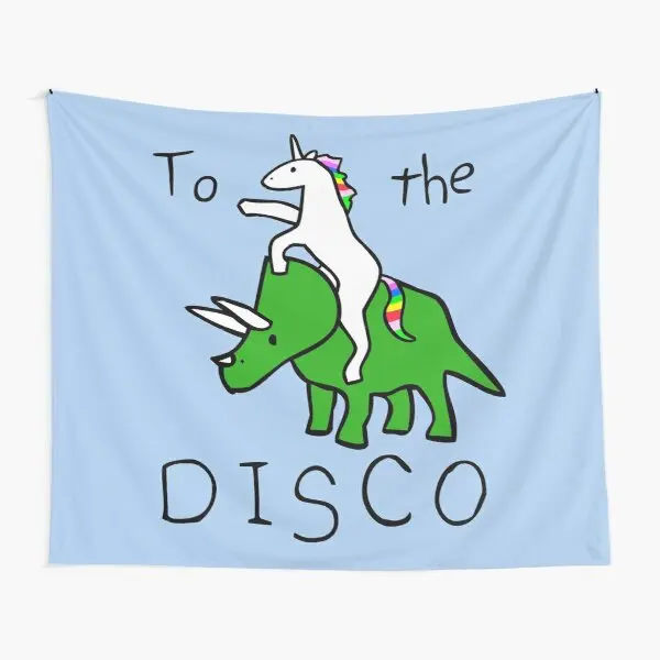 

To The Disco Unicorn Riding Triceratops Tapestry Towel Bedspread Colored Yoga Travel Room Bedroom Blanket Home Printed