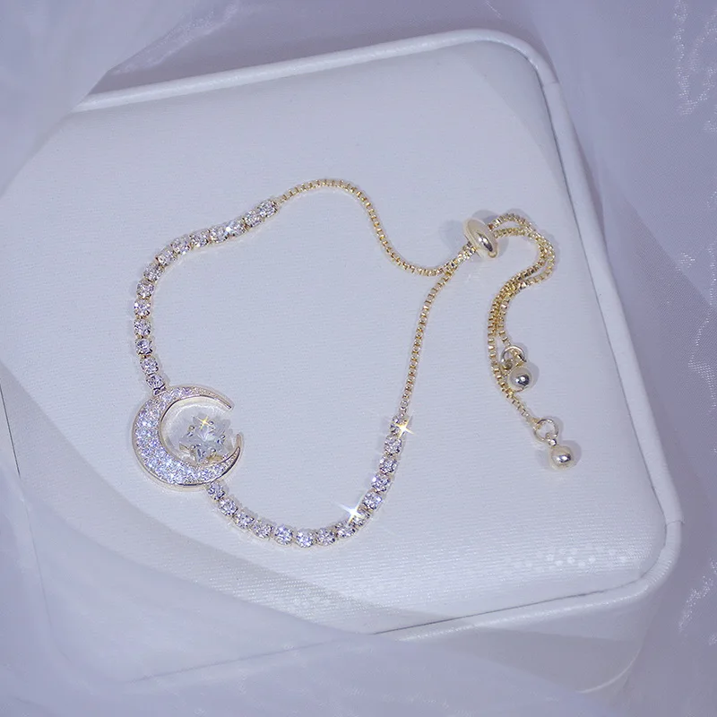 

New Arrive Elegant Moon Star Zircon Bracelet For Women Girls Friendship Adjustable Charm Chain Bracelet Jewelry Anniversary Gift