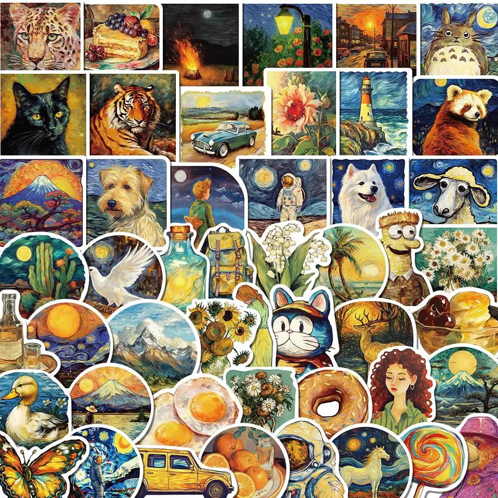 10/50Pcs Aestheyic Oil Painting Stickers Pack Popular Waterproof Stickers for Laptop Water bottle Luggage Phone Trendy Kids Toys